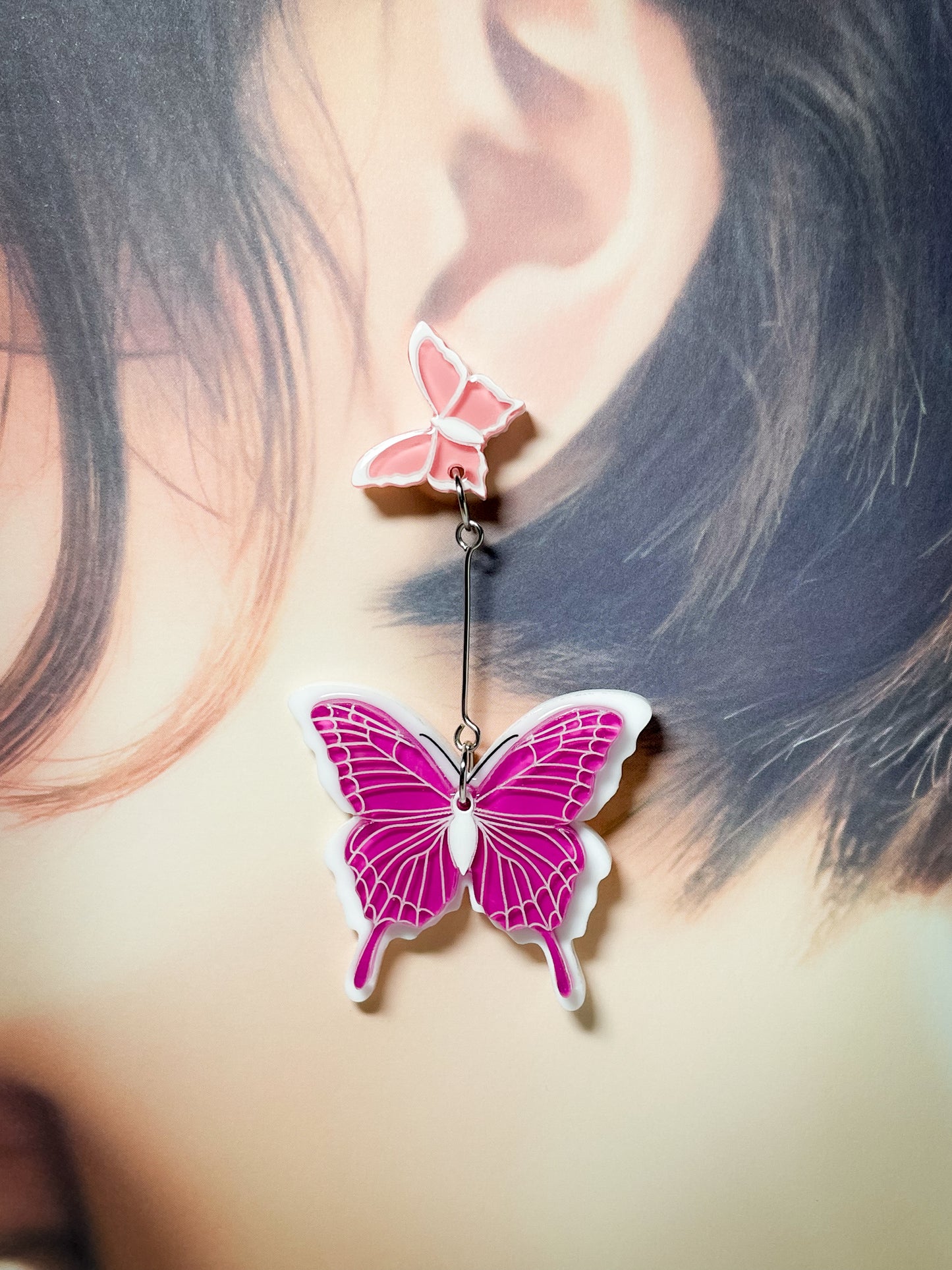 Butterfly Drop Earrings (Pink)