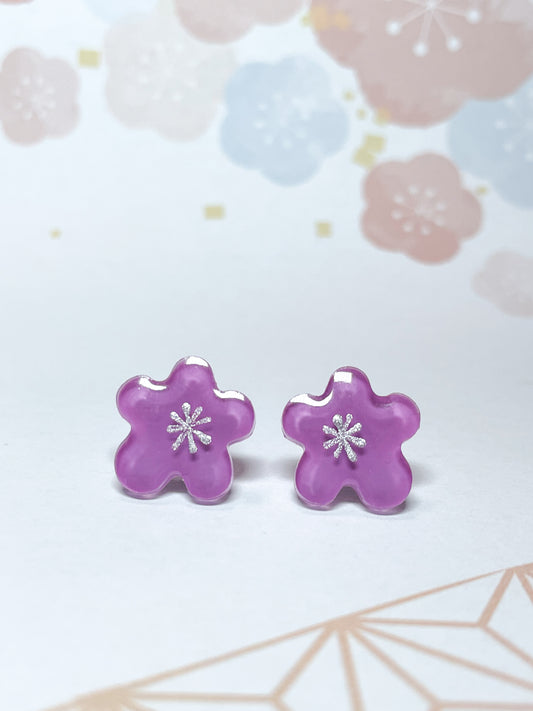 Plum blossom stud earrings (Purple)
