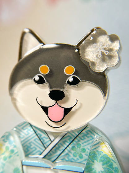 Kimono Shiba Brooch (Black & Tan)