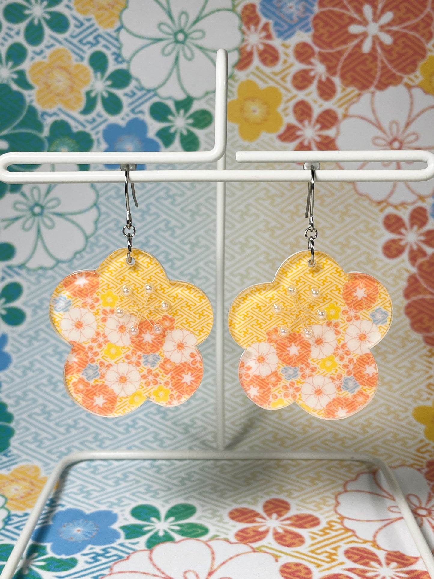 Plum Blossom Drop Earrings (Orange)
