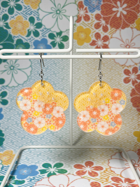 Plum Blossom Drop Earrings (Orange)