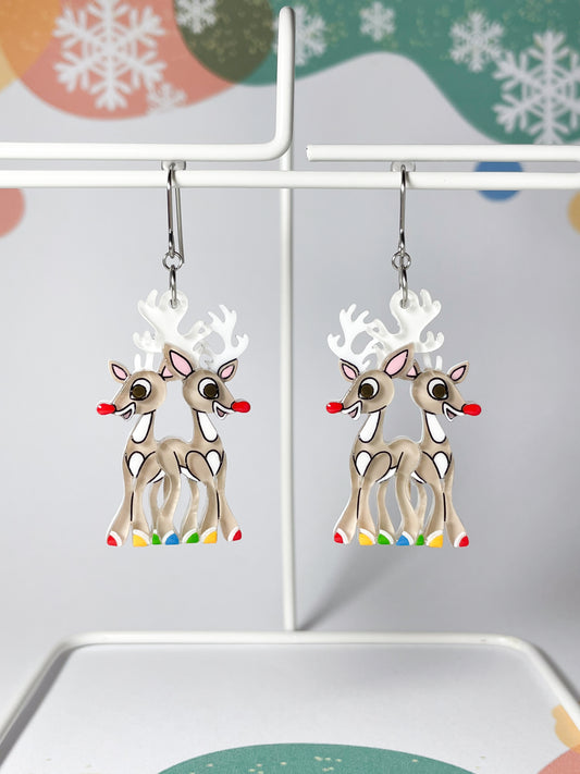 Jolly Reindeer Duo Drop Earrings