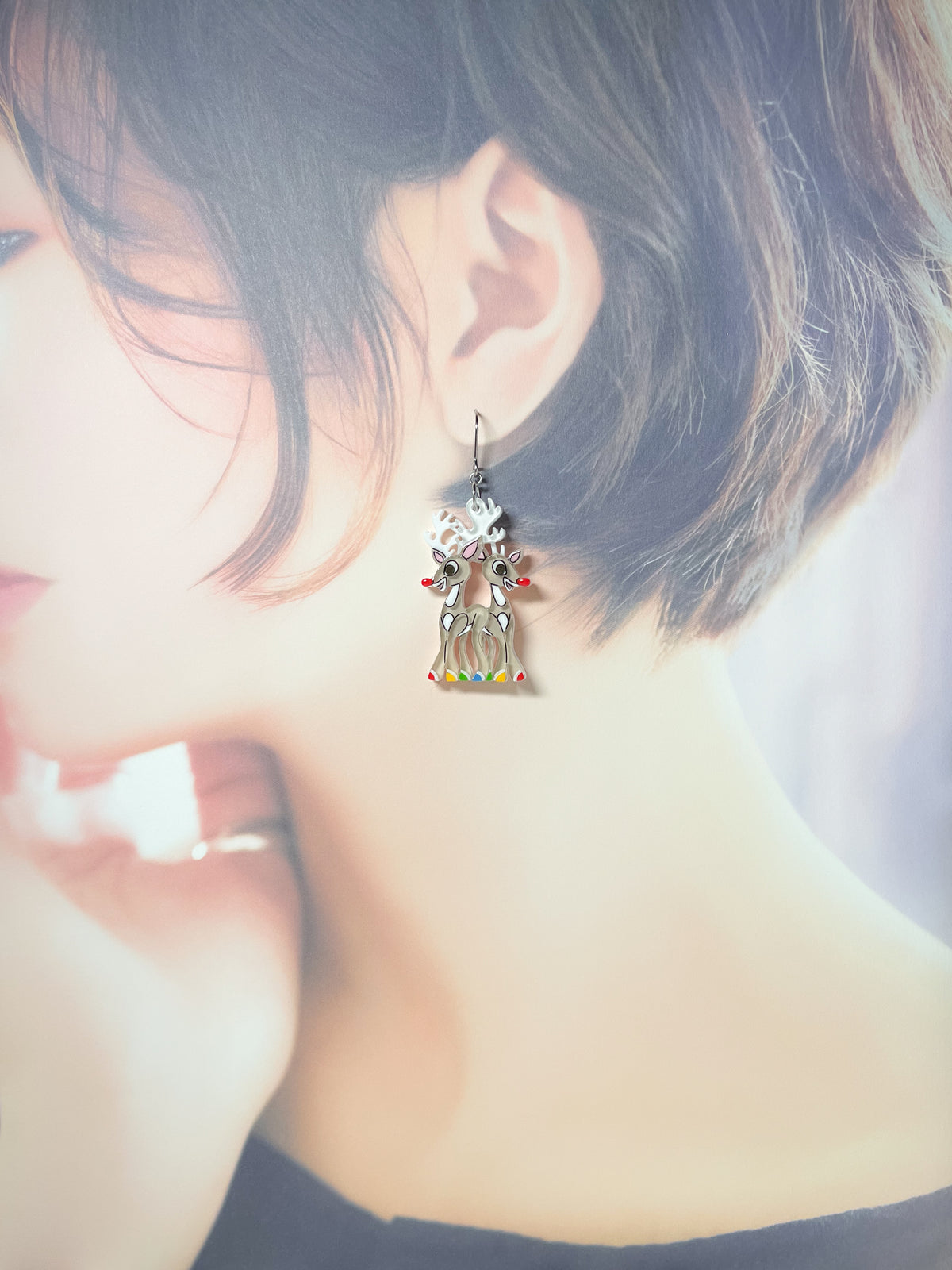Jolly Reindeer Duo Drop Earrings
