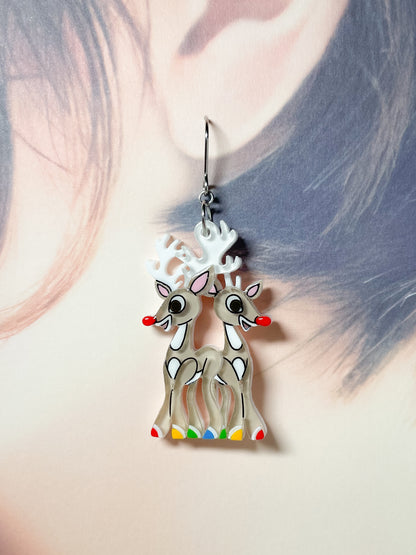 Jolly Reindeer Duo Drop Earrings