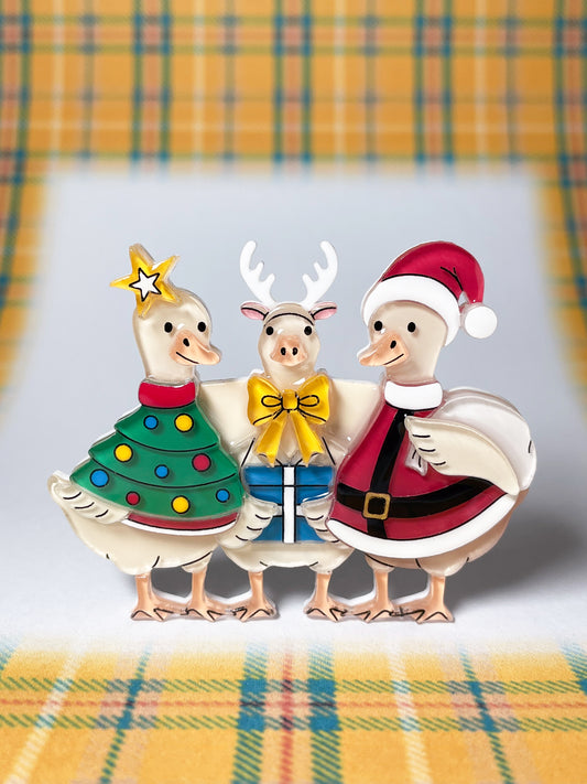 Quack-mas Holiday Trio Brooch