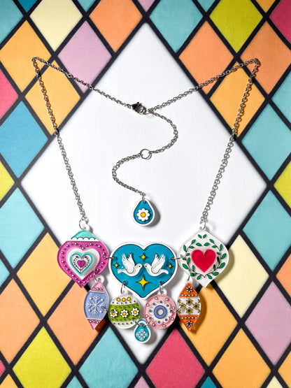 Peace & Joy Holiday Ornaments Necklace