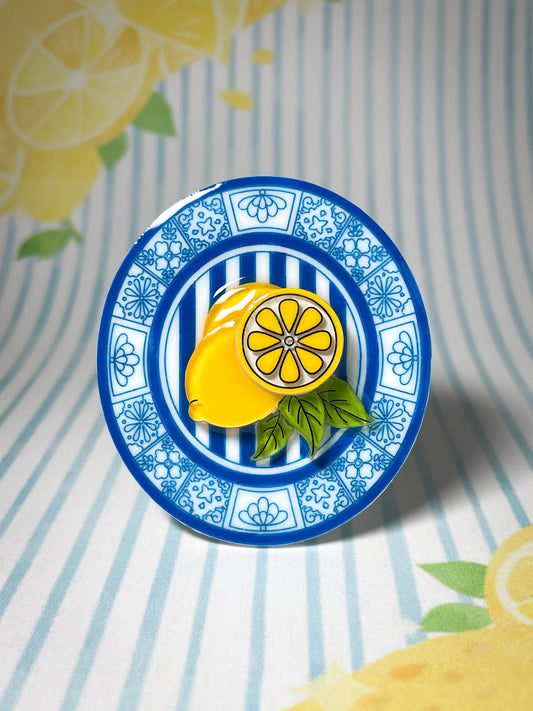 Mediterranean Zest Brooch — Garnished with fresh lemon —