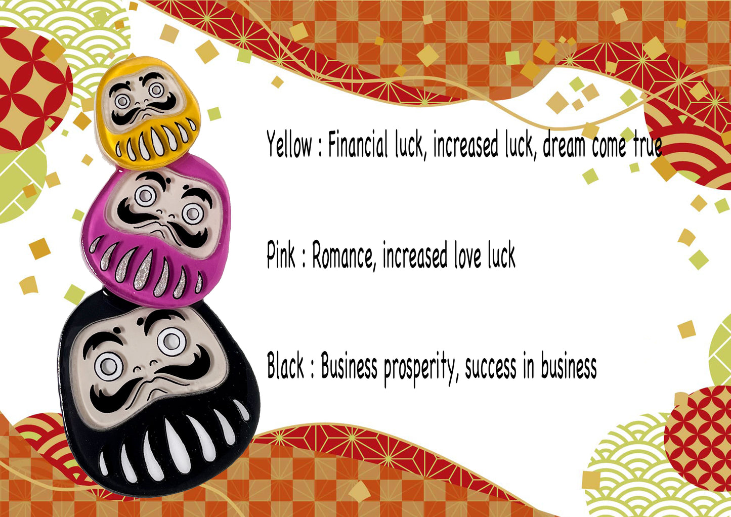 Daruma Brooch (Yellow-Pink-Black)