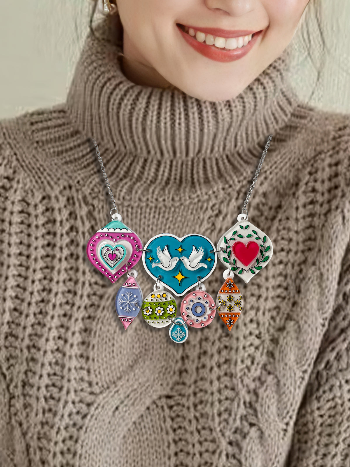 Peace & Joy Holiday Ornaments Necklace