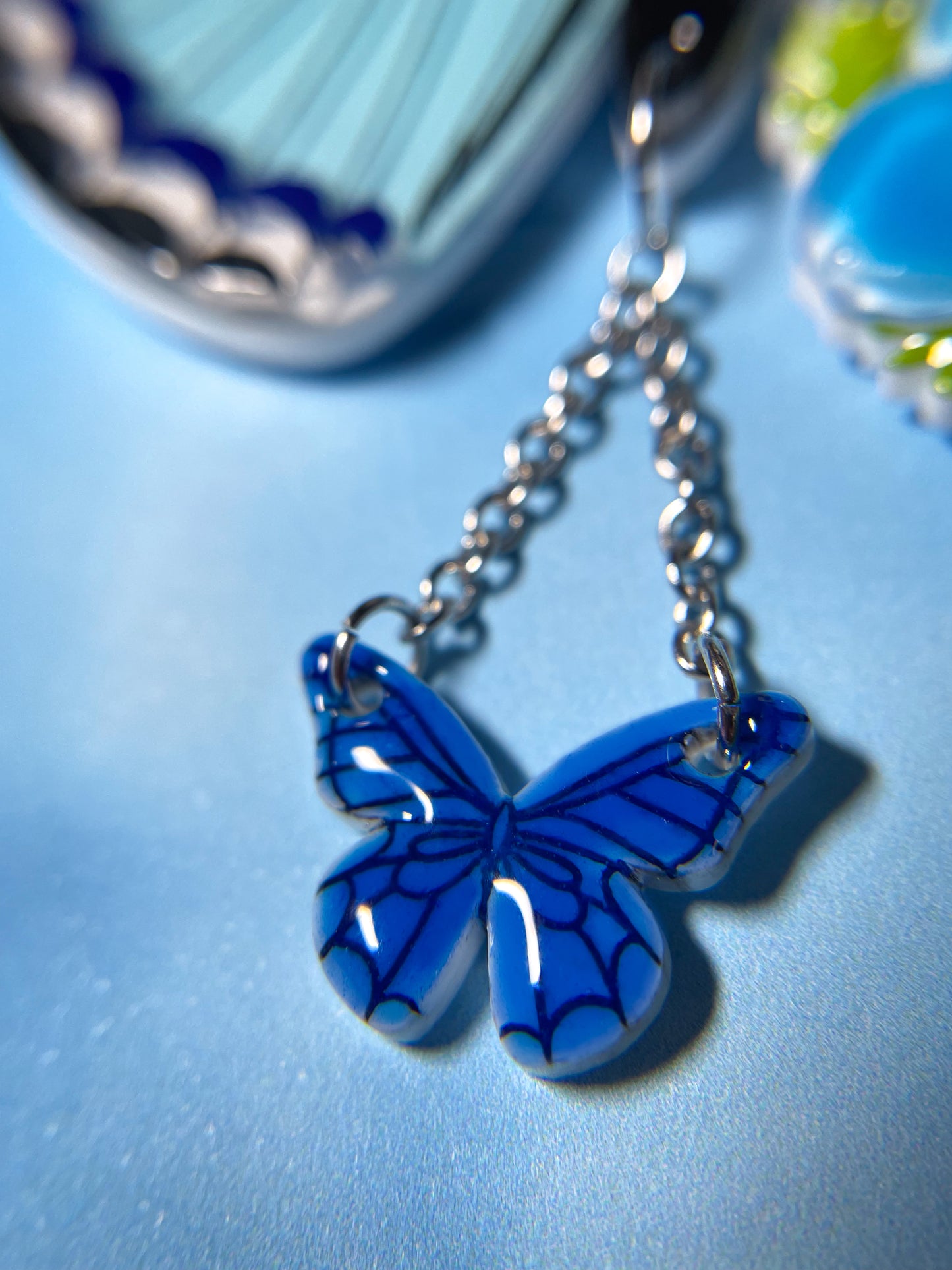 Stained Glass Butterfly Necklace with Anemone