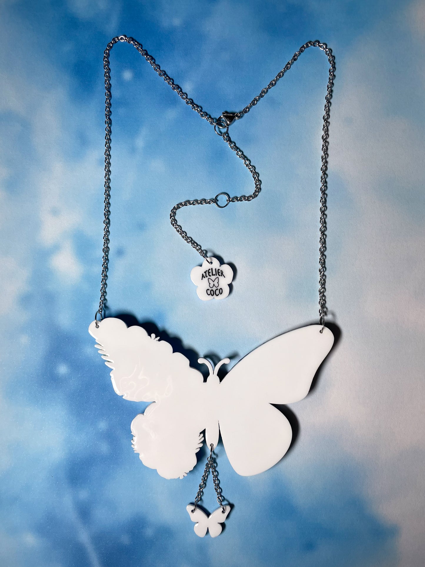 Stained Glass Butterfly Necklace with Anemone