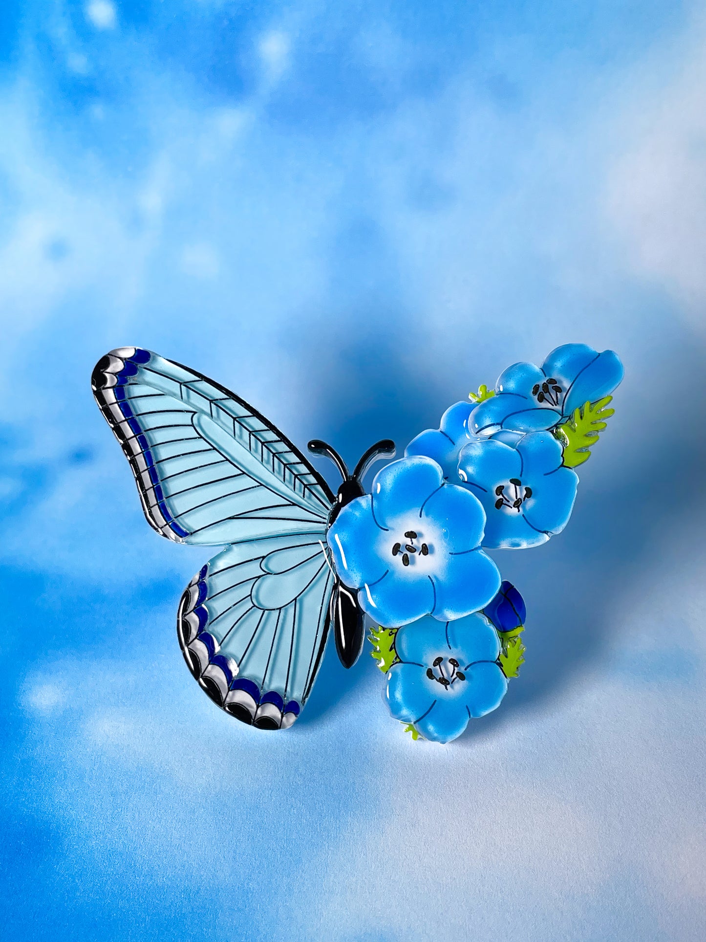 Stained Glass Butterfly Brooch with Anemone