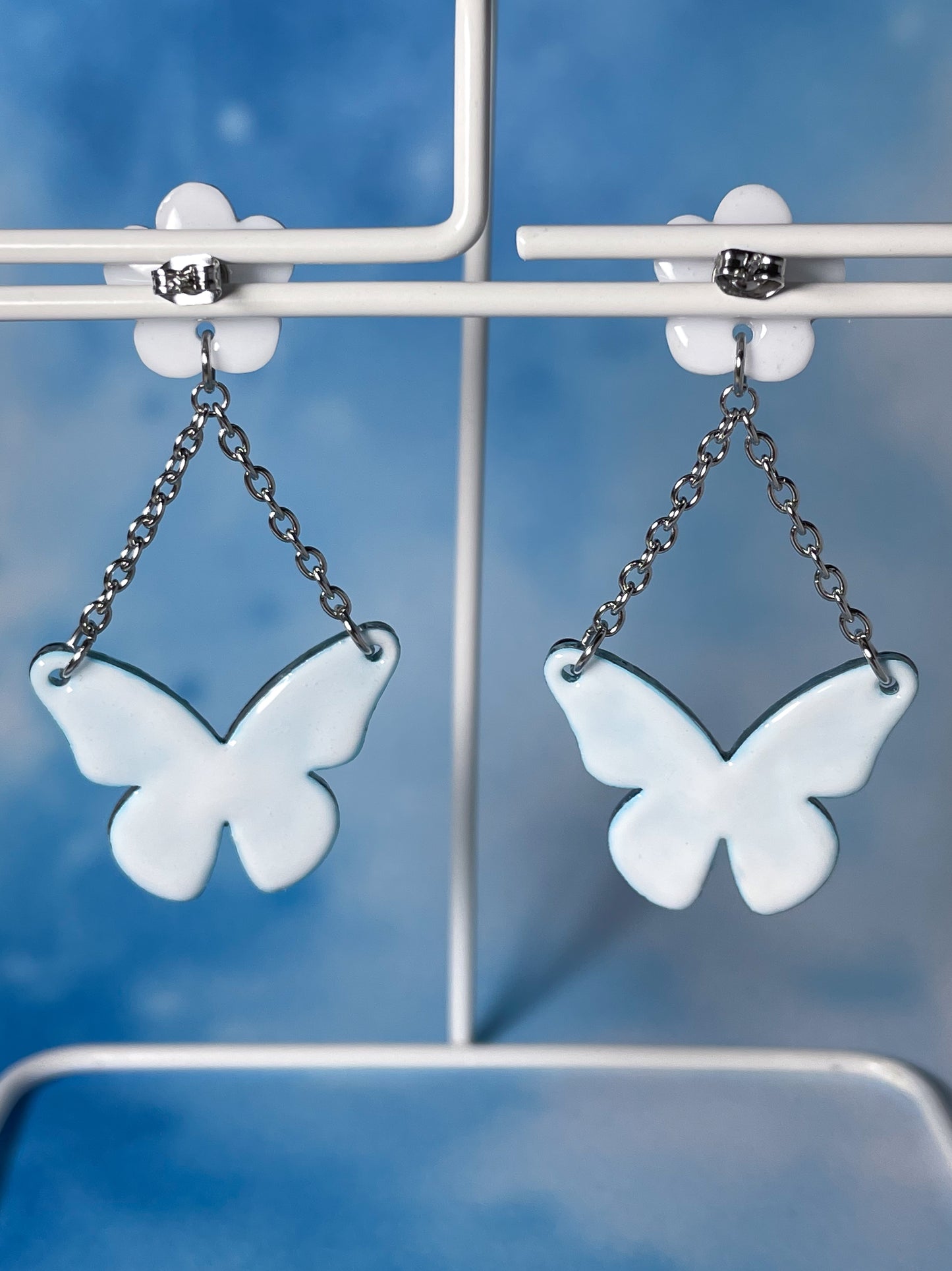 Stained Glass Butterfly Drop Earrings with Anemone
