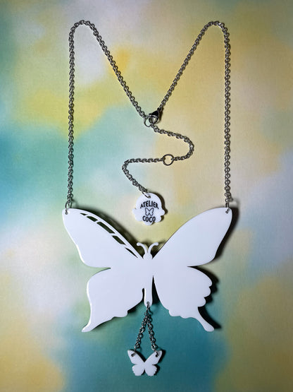 Stained Glass Butterfly Necklace with Lily of the Valley
