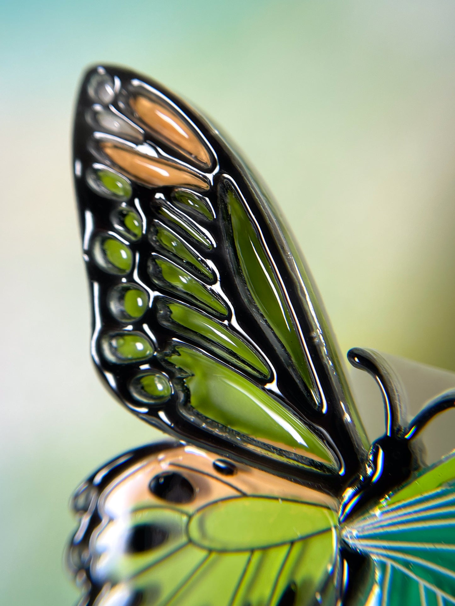 Stained Glass Butterfly Brooch with Lily of the Valley