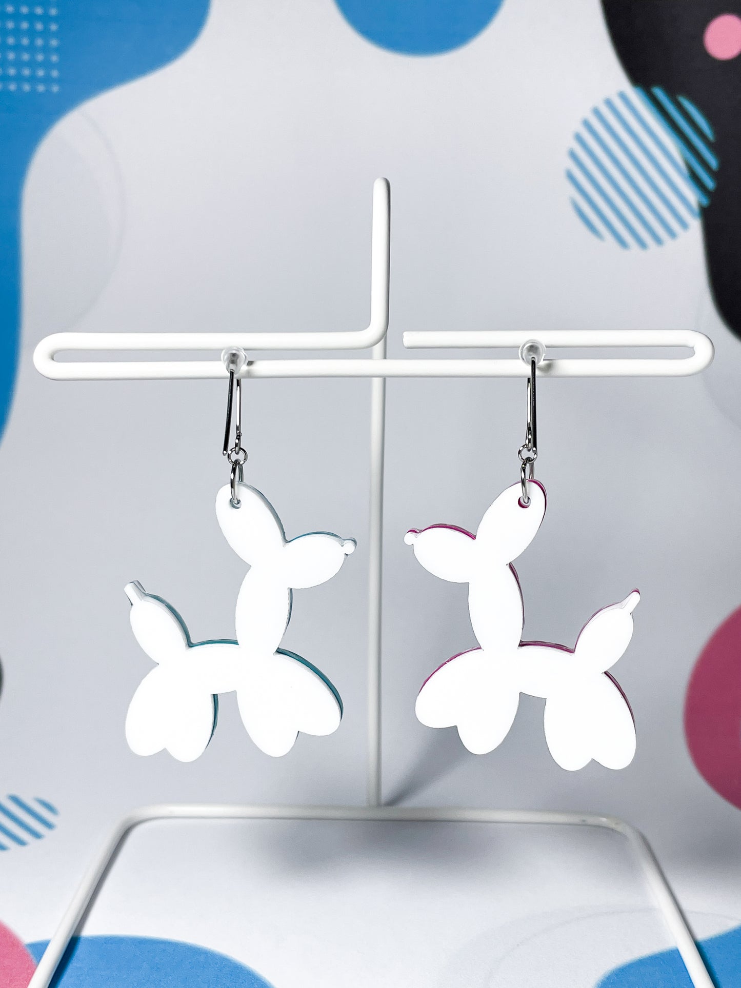 Balloon Dogs Drop Earrings (Pink & Blue)