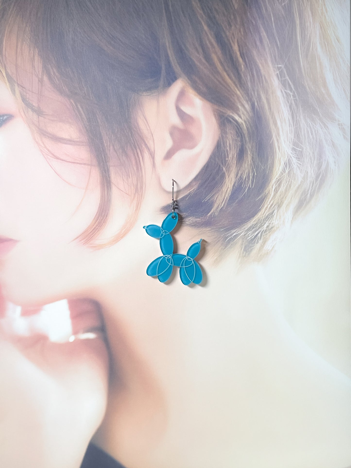 Balloon Dogs Drop Earrings (Pink & Blue)