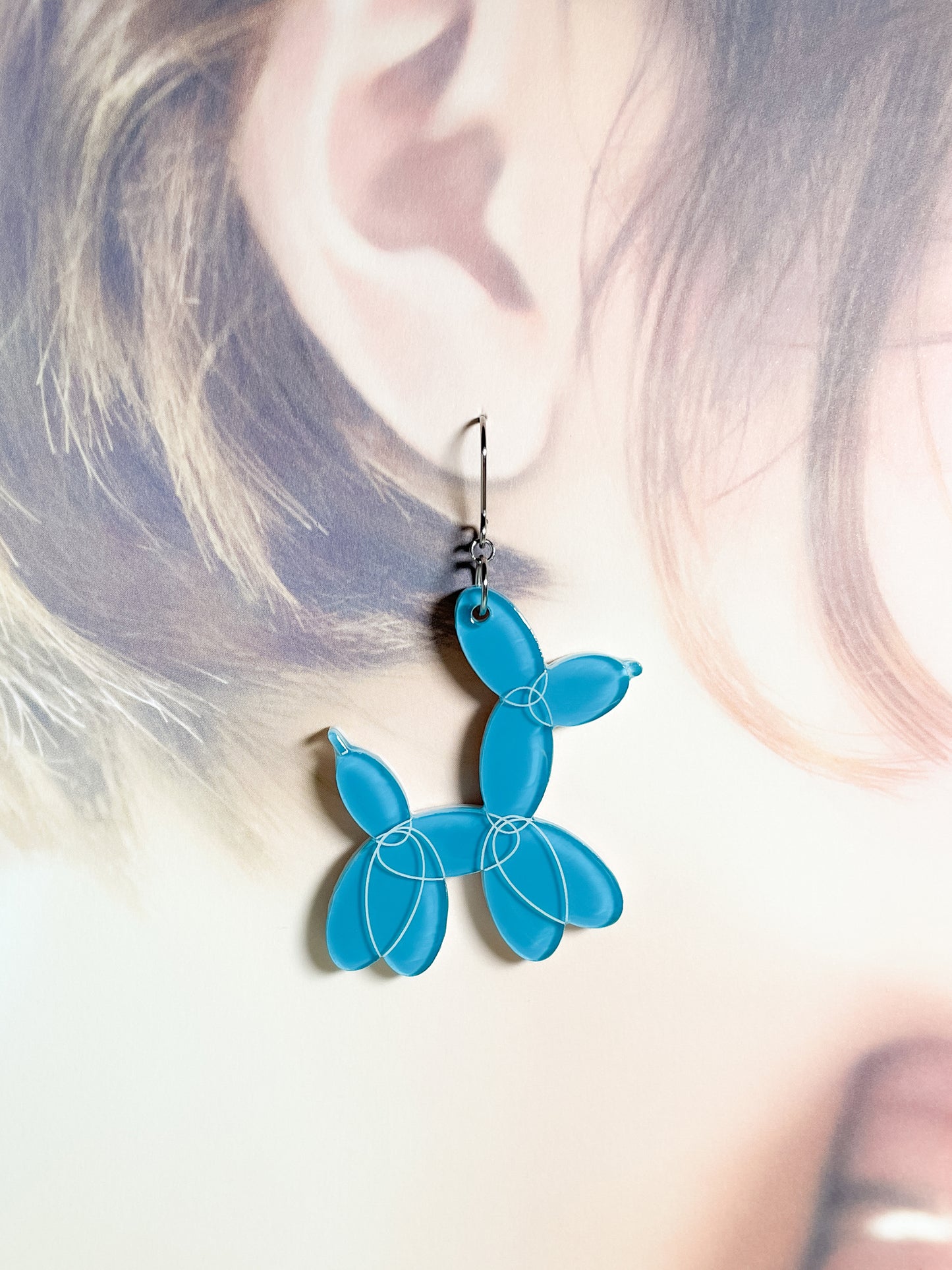 Balloon Dogs Drop Earrings (Pink & Blue)