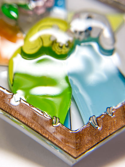 Stained Glass Parakeets Brooch