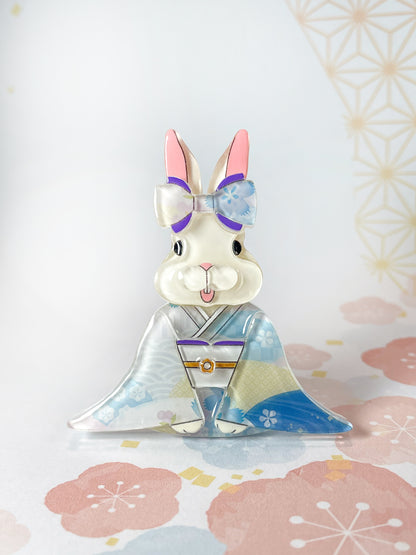 Kimono Rabbit Brooch (Blue)