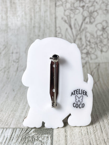 Stuffed Dog in Love Brooch (Green heart)