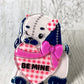 Stuffed Dog in Love Brooch (Checkered heart with Pink ribbon)