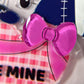 Stuffed Dog in Love Brooch (Checkered heart with Pink ribbon)