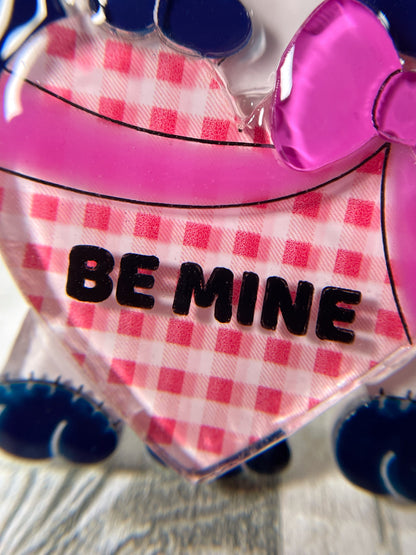 Stuffed Dog in Love Brooch (Checkered heart with Pink ribbon)