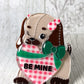 Stuffed Dog in Love Brooch (Checkered heart with Green ribbon)