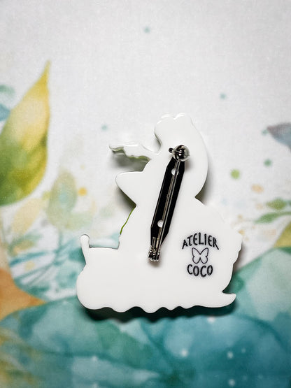 Frog Riding on Smily Snail Taxi Brooch