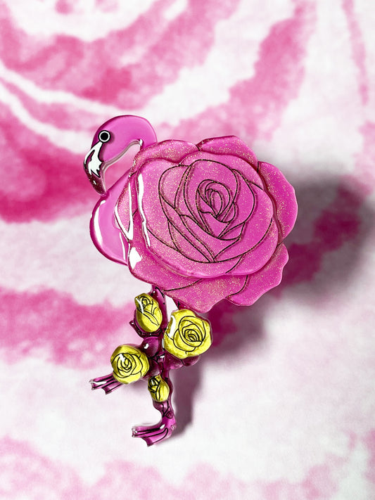 Passionate Rose Flamingo Brooch (Gold)