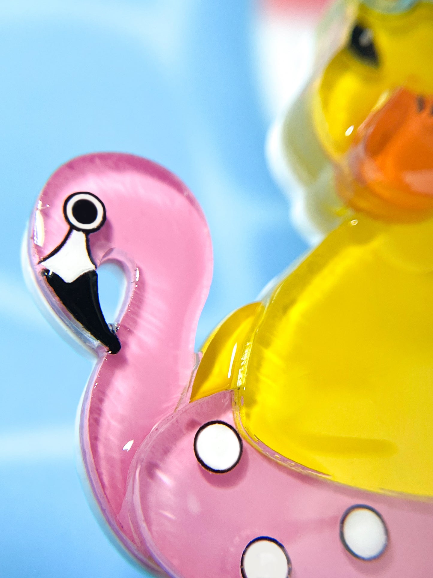 Ducks Swimming Lesson with Flamingo Pool Float Brooch (Yellow)