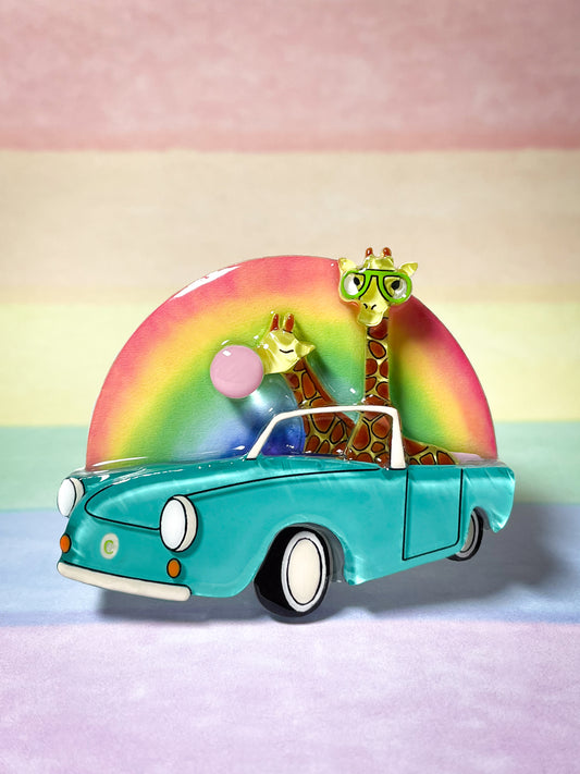 Giraffes Drive in the Rainbow Brooch