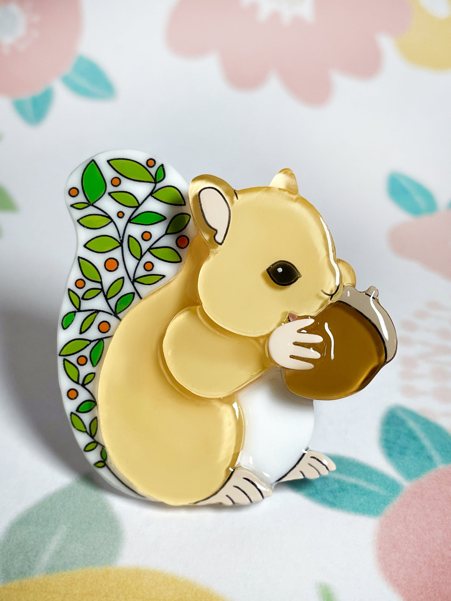 Botanic Pattern Squirrel Brooch (Leaf)