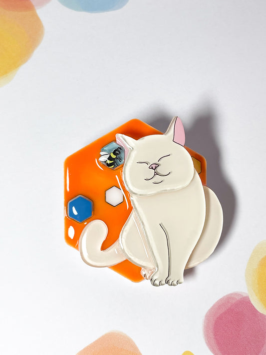 Bee Kind Brooch (White cat)