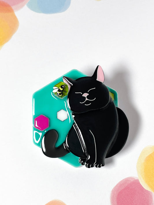 Bee Kind Brooch (Black cat)