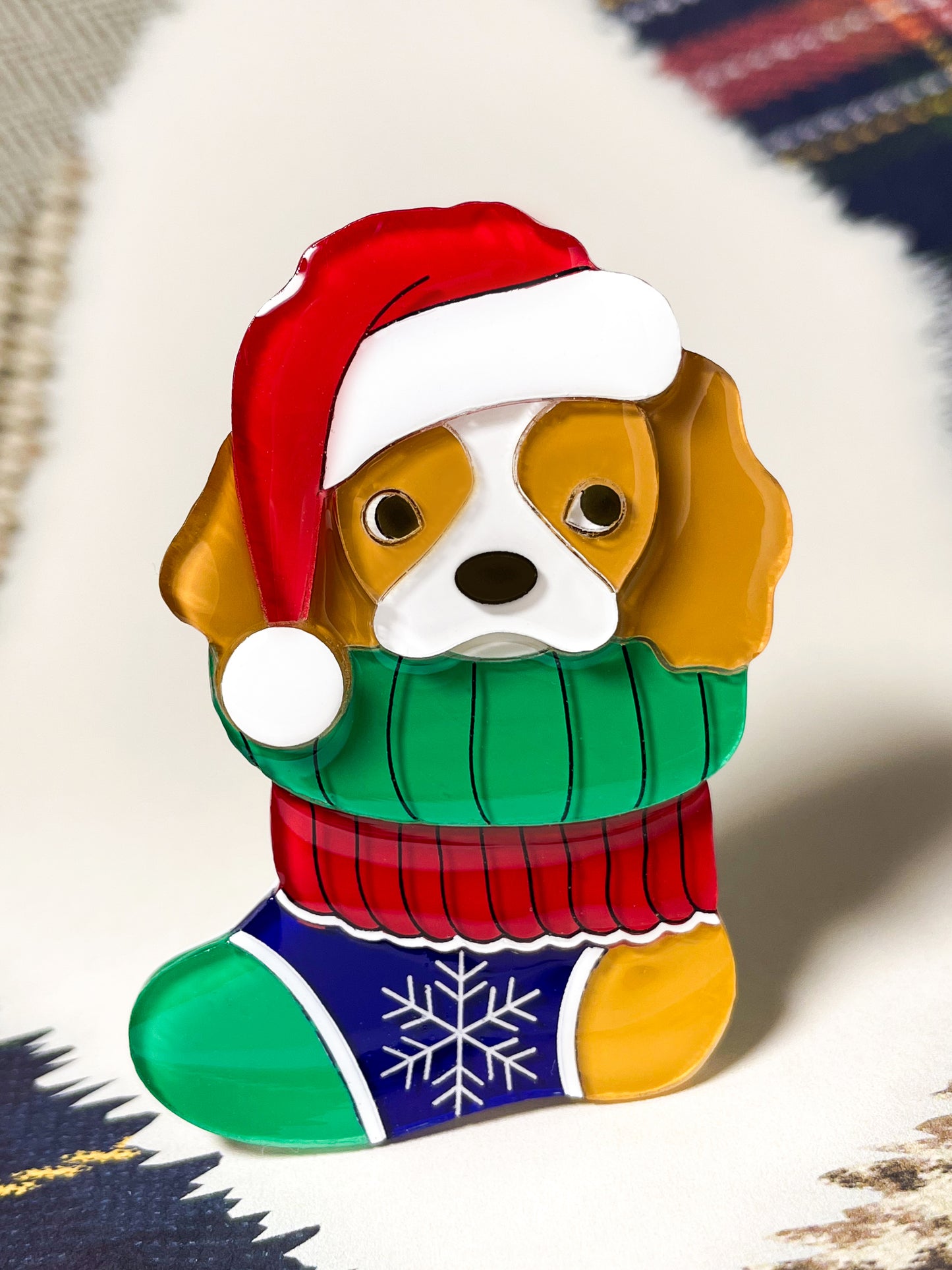 Cavalier in Christmas Stocking Brooch (Blenheim)