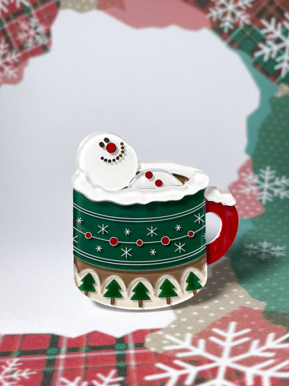 Marshmallow Snowman Hot Chocolate Brooch