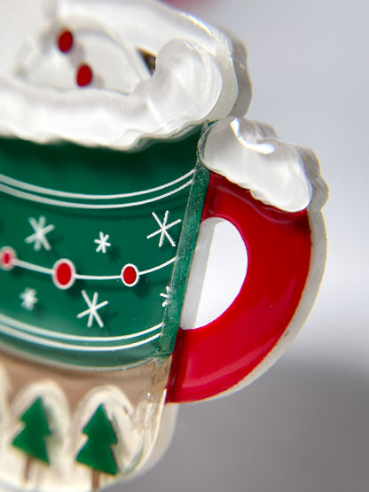 Marshmallow Snowman Hot Chocolate Brooch