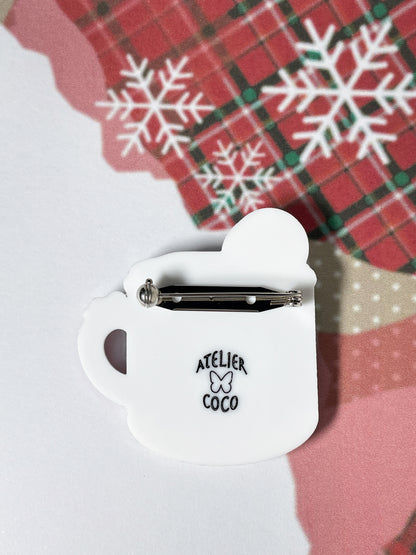 Marshmallow Snowman Hot Chocolate Brooch