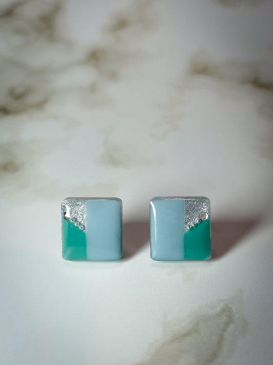 Tile earrings - Square dusty light blue