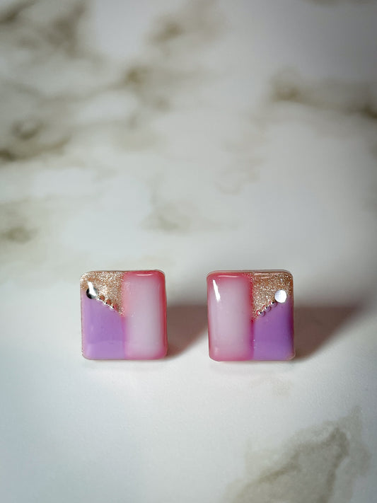 Tile earrings - Square milk pink