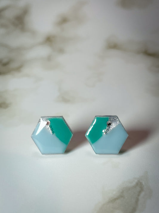 Tile earrings - Hexagon dusty light blue