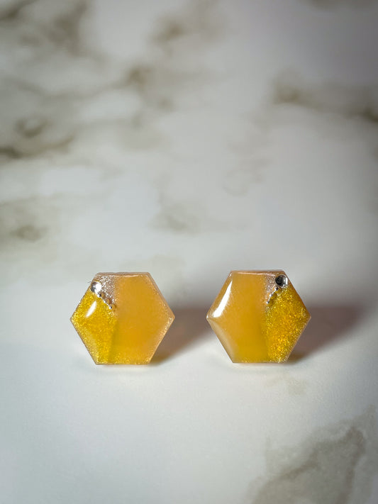 Tile earrings - Hexagon honey yellow