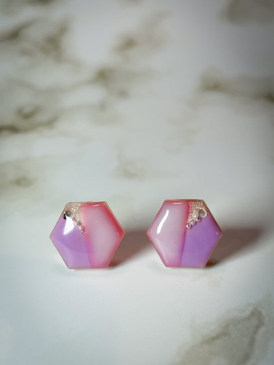 Tile earrings - Hexagon milk pink