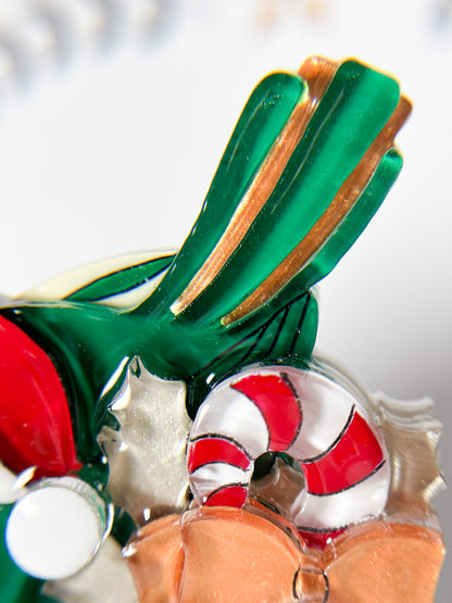 Christmas version of Japanese white-eye bird brooch (Green)