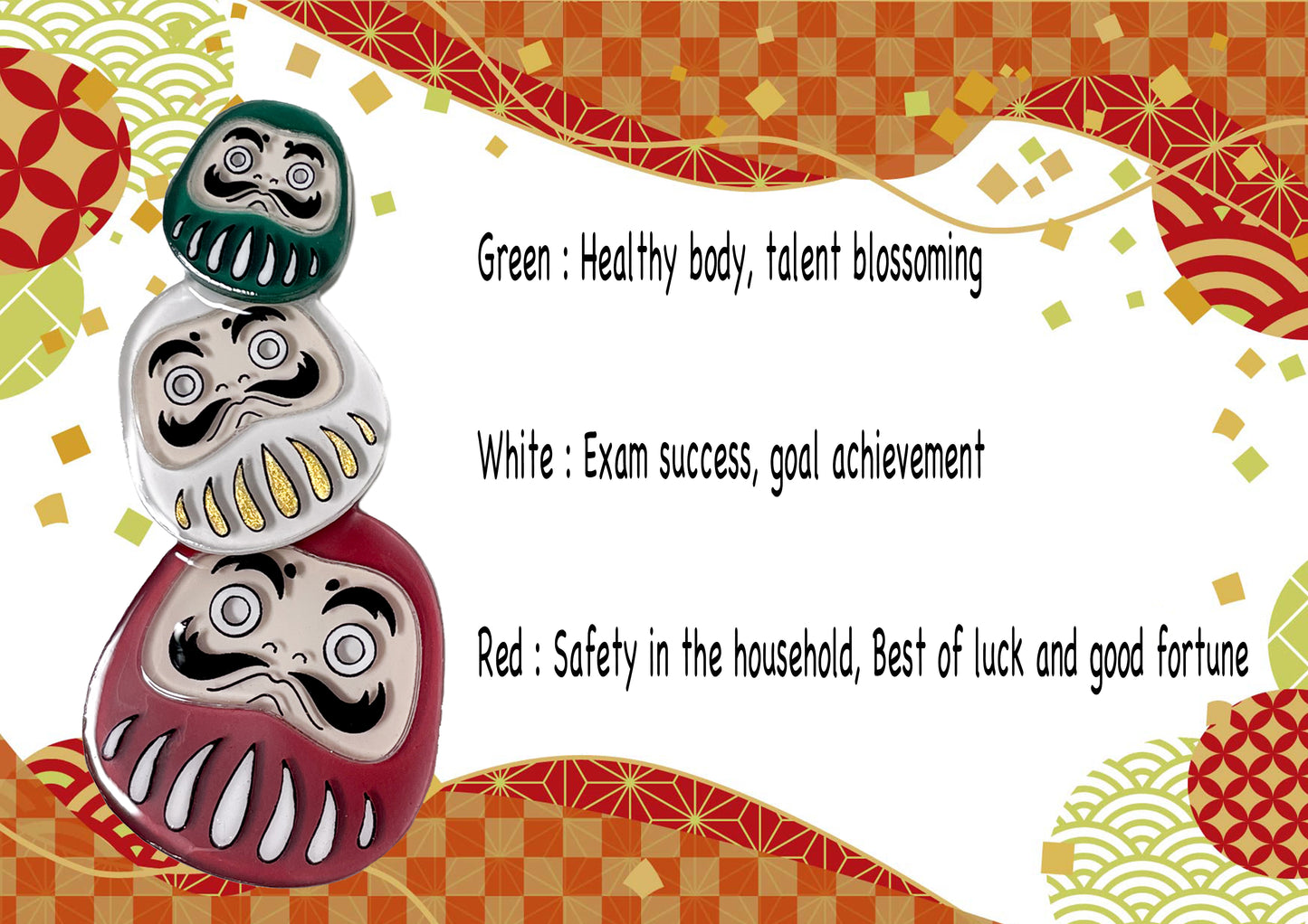 Daruma Brooch (Green-White- Red)