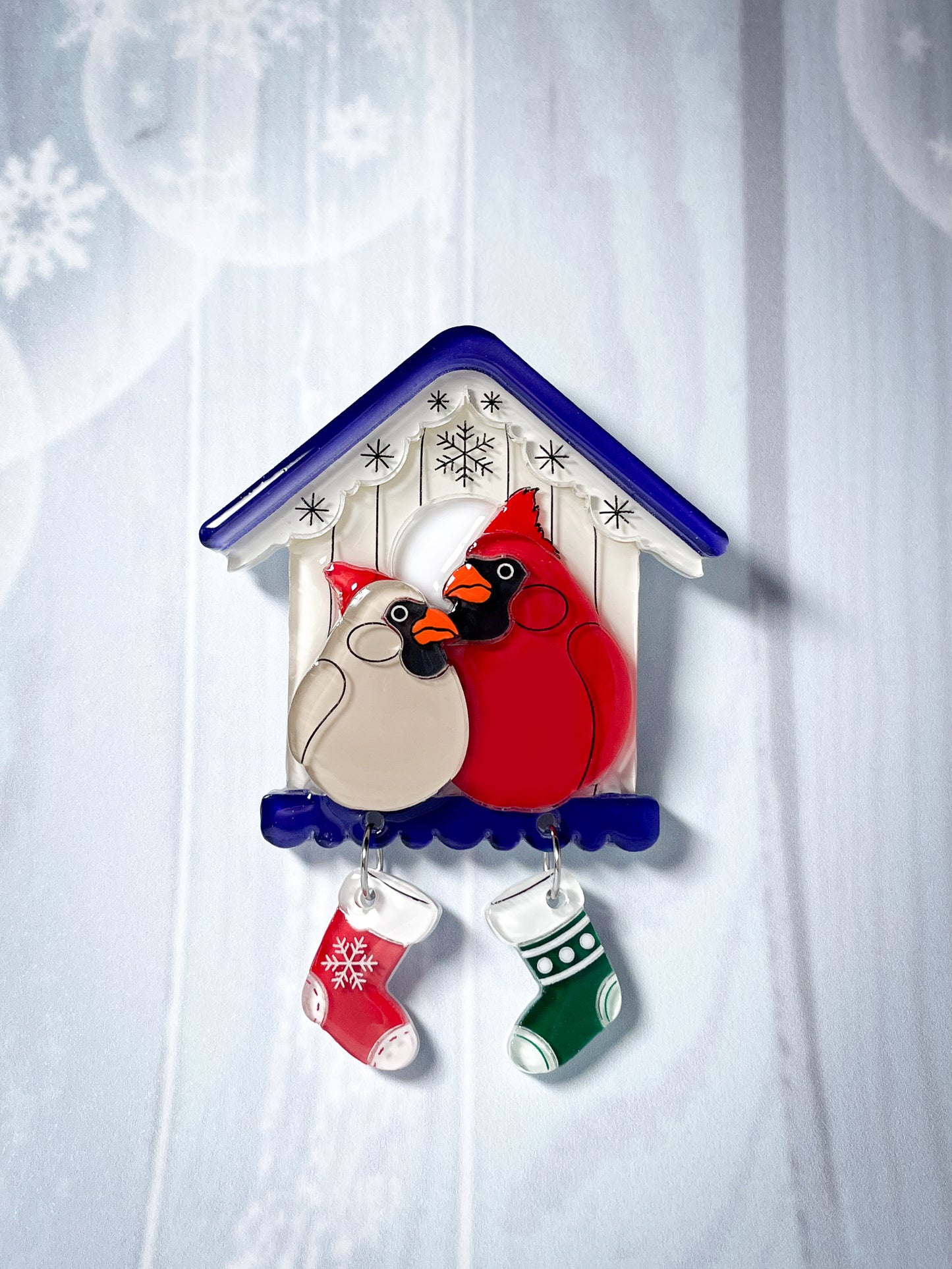 Cardinal Birdhouse Brooch