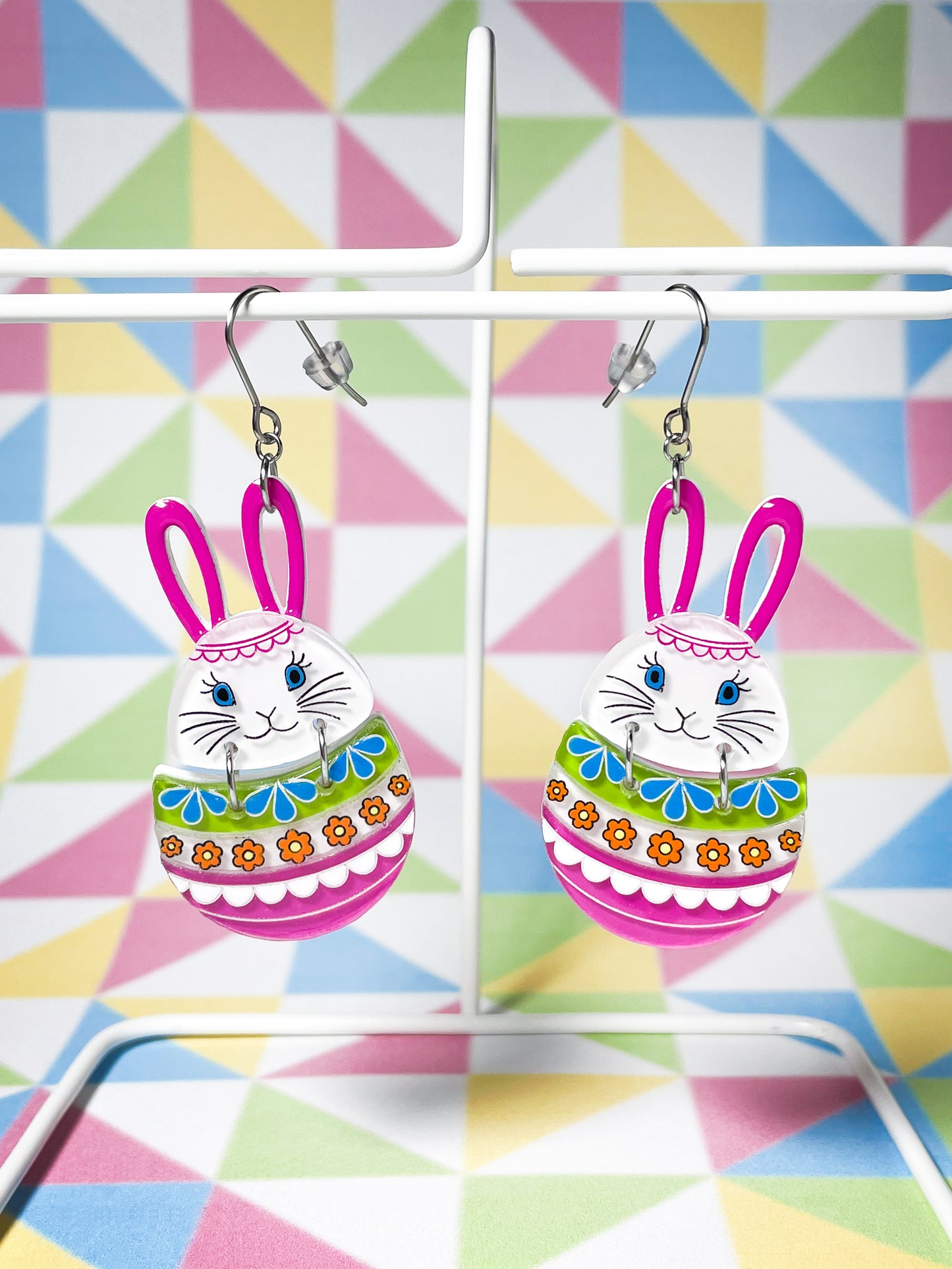 Vivid Easter Bunny Egg Drop Earrings