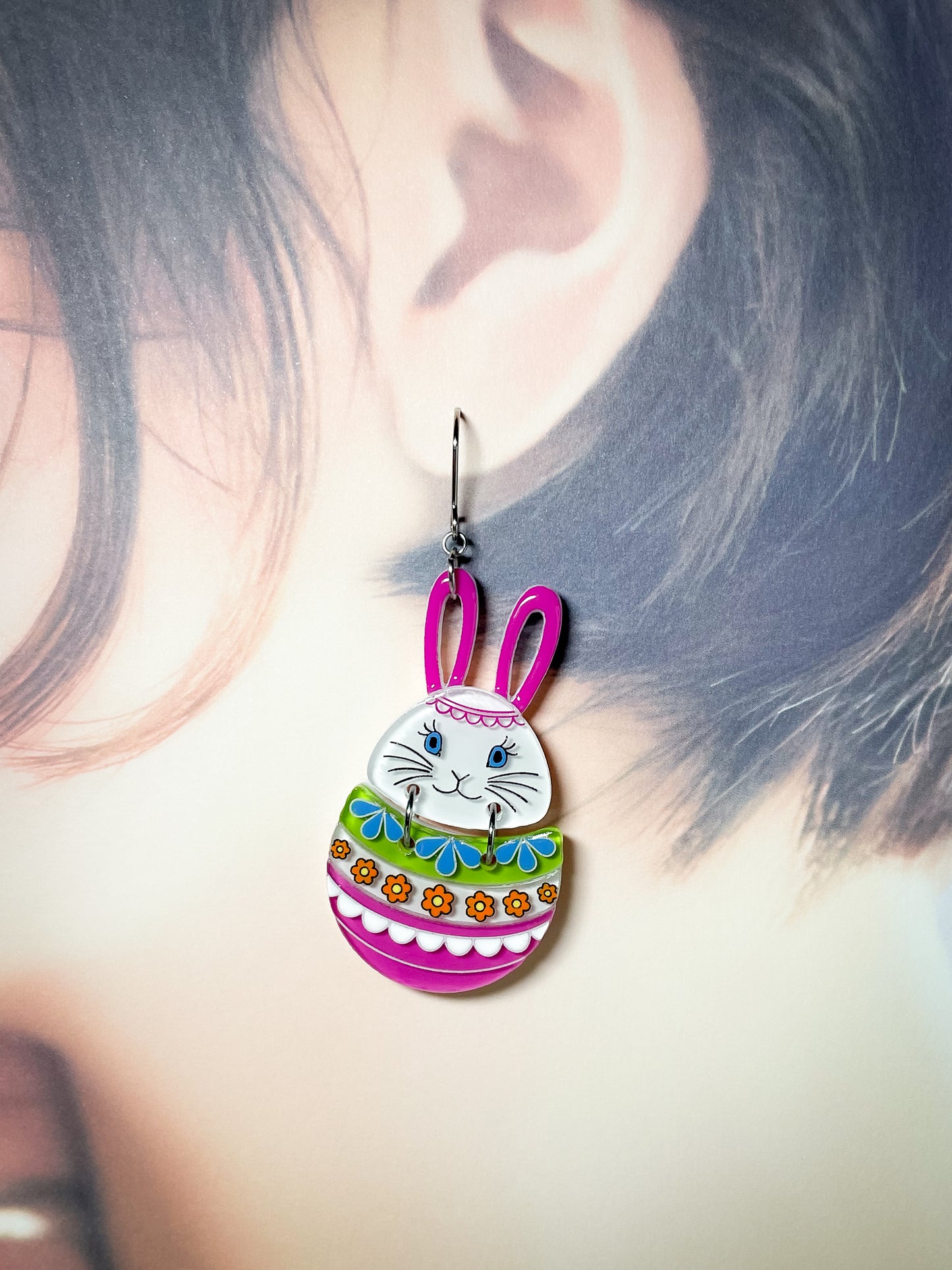 Vivid Easter Bunny Egg Drop Earrings